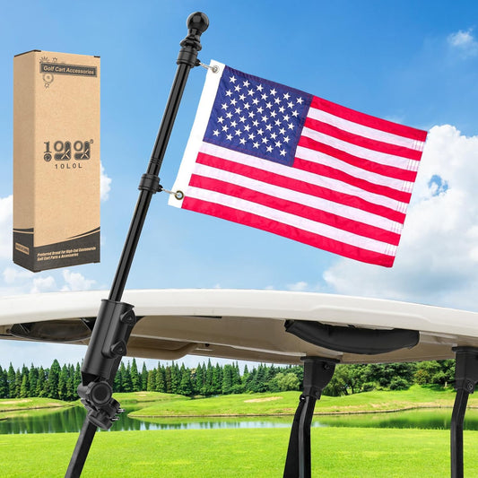 10L0L Golf Cart Flag Holder and Flag Pole Mount Kit Universal for Yamaha EZGO Club Car, Heavy Duty Bracket for Golf Cart, Golf Push Cart with USA Flags-12Inch×18Inch
