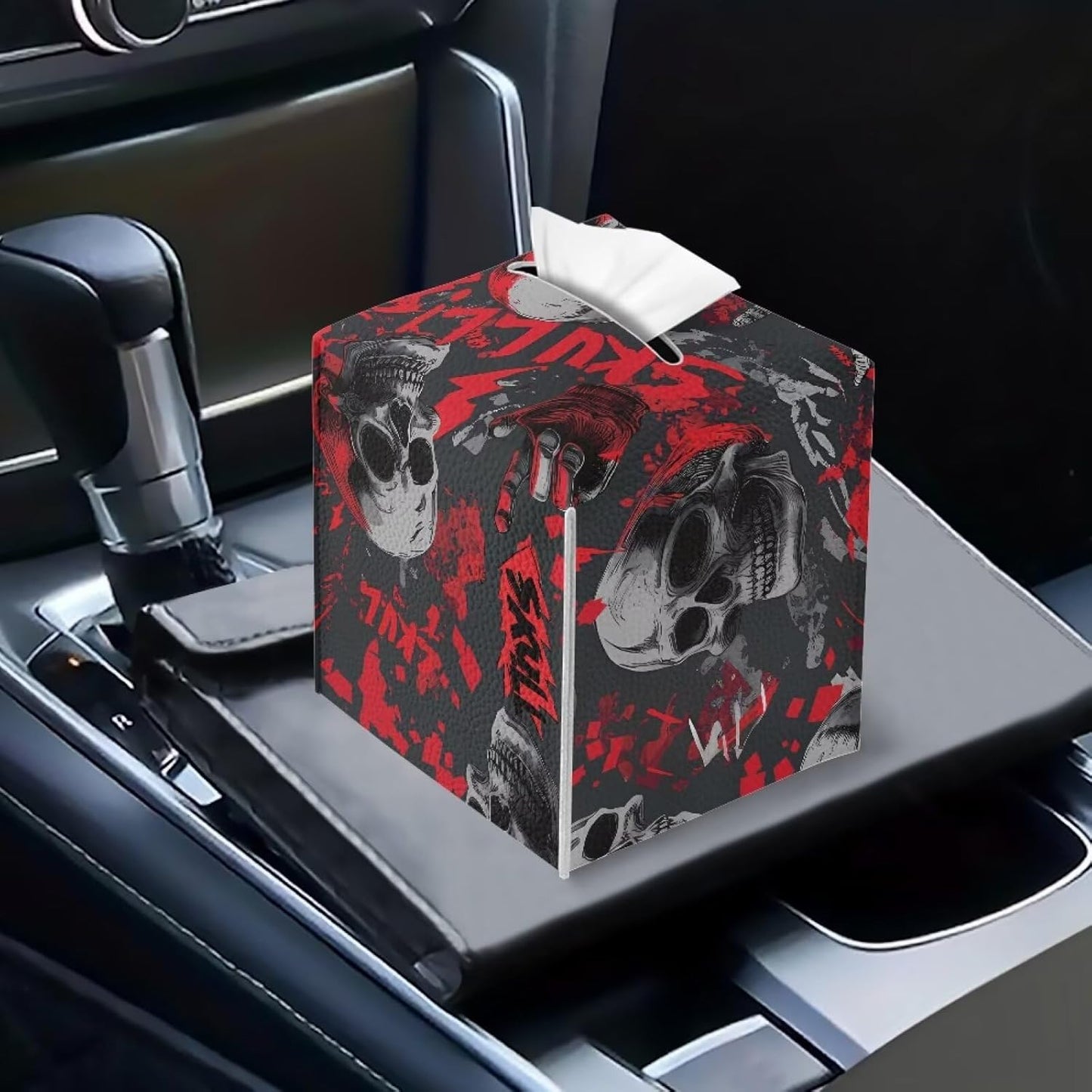 Skull Tissue Box Cover Halloween Tissue Box Holder 5x5x5 inch Decorative Holiday Napkin Dispenser Organizer Home Decor for Car Office Table Desk Kids Room