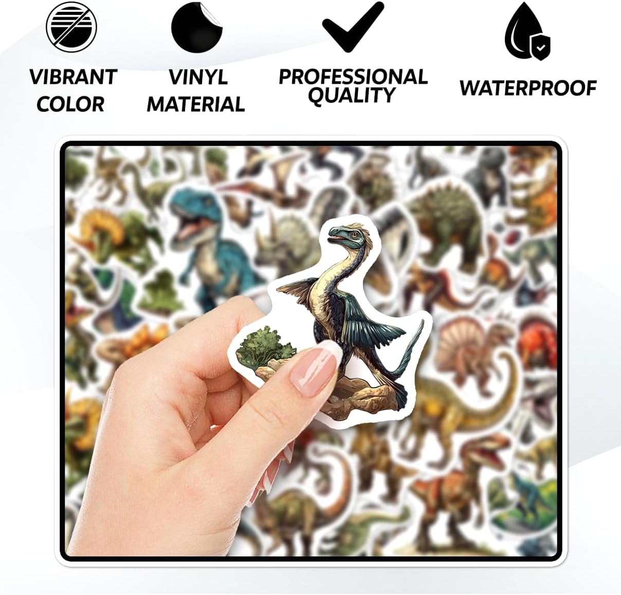 108 PCS Jurassic Dinosaur Vinyl Stickers, Waterproof Dinosaur Stickers for Kids Teens Girls Boys, Cool Dino Decals for Water Bottles, Laptops, Skateboards, Helmets, Scrapbooks