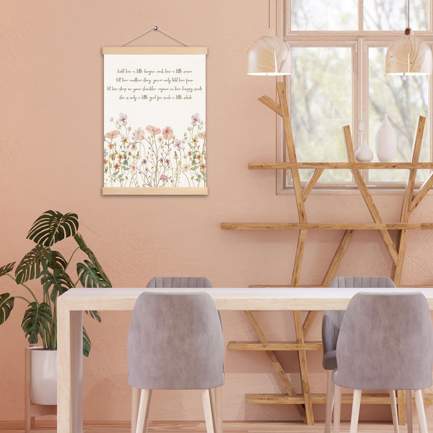 pouep Pastel Wildflower Girl Nursery Wall Art Poster, Hold Her a Little Longer Canvas Prints Wall Decor for Baby Toddlers Girls Bedroom Kids Room Nursery Playroom, 12x16 Inches