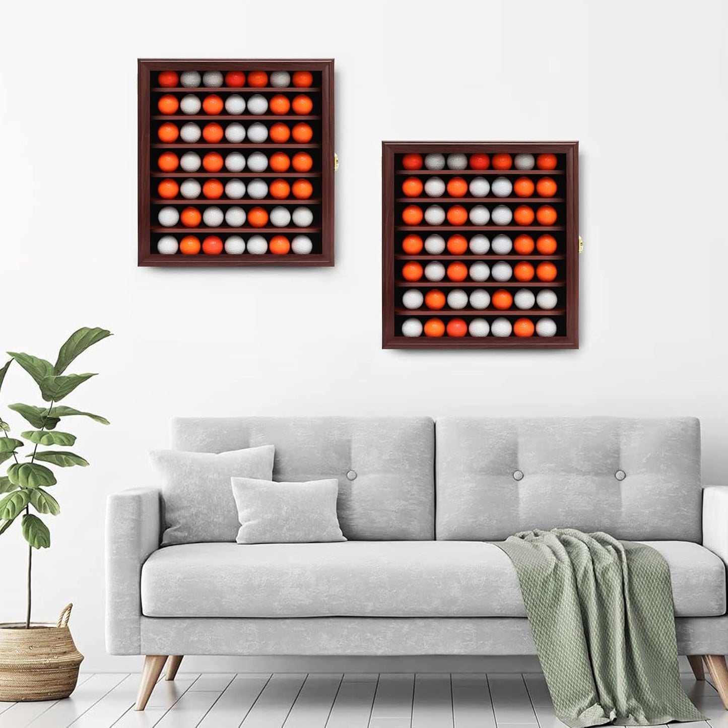 49 Golf Ball Display Case Cabinet Wall,Golf Ball Display Rack ,Golf Gift for Golf Enthusiast Collectibles with UV Protection Acrylic Door(Mahogany)