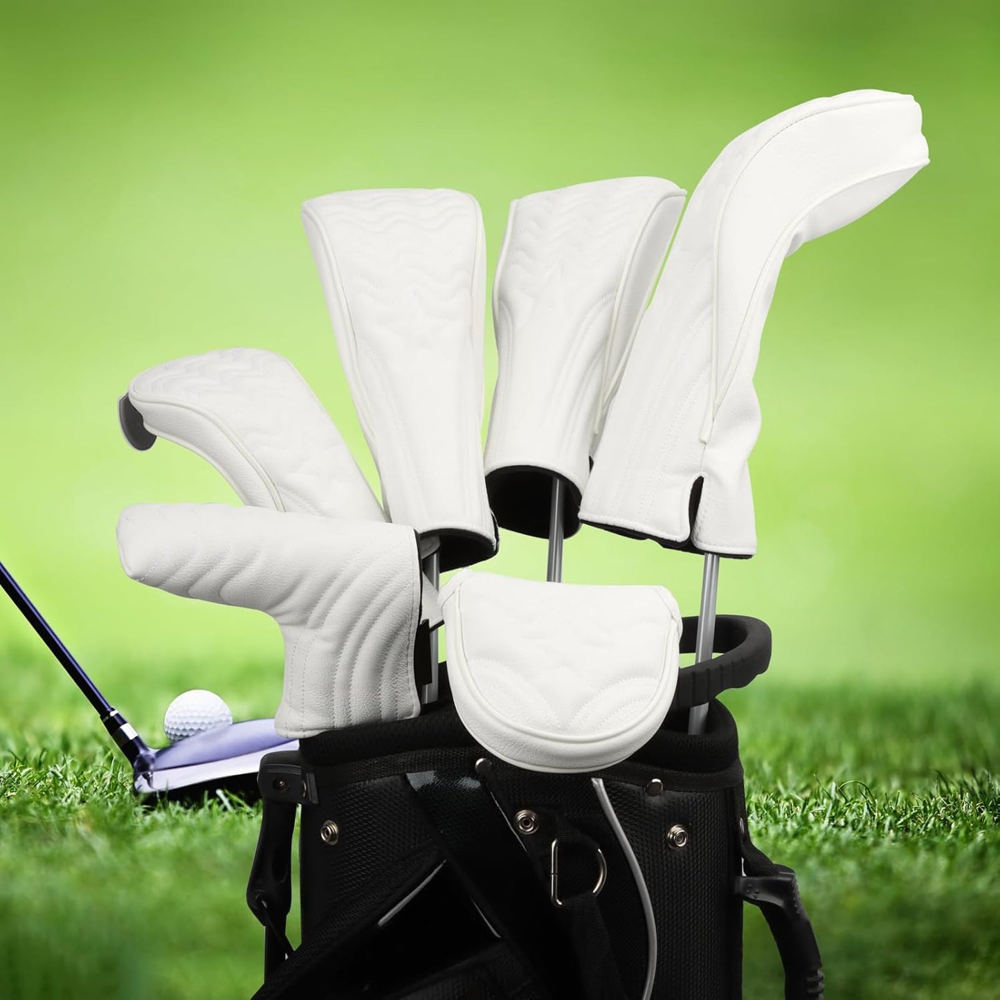 4pcs or 1pc Golf Club Head Covers for Woods, Driver, Fairway, Hybrid – Premium PU Leather with Interchangeable Tags & Magnetic Blade and Mallet Putter Covers