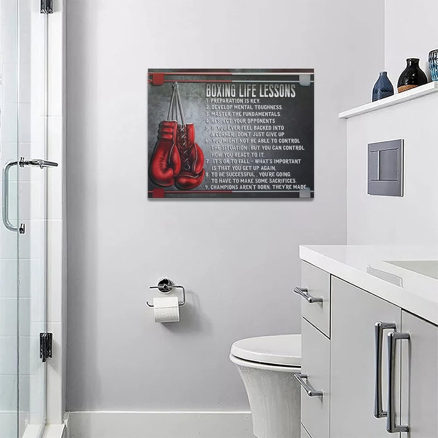 Boxing Wall Art Sports Boxing Lessons Pictures Wall Decor Motivational Quotes Boxing Gloves Canvas Painting Artwork Modern Home Decorations Framed for Bedroom Office Living Room 12"x16"