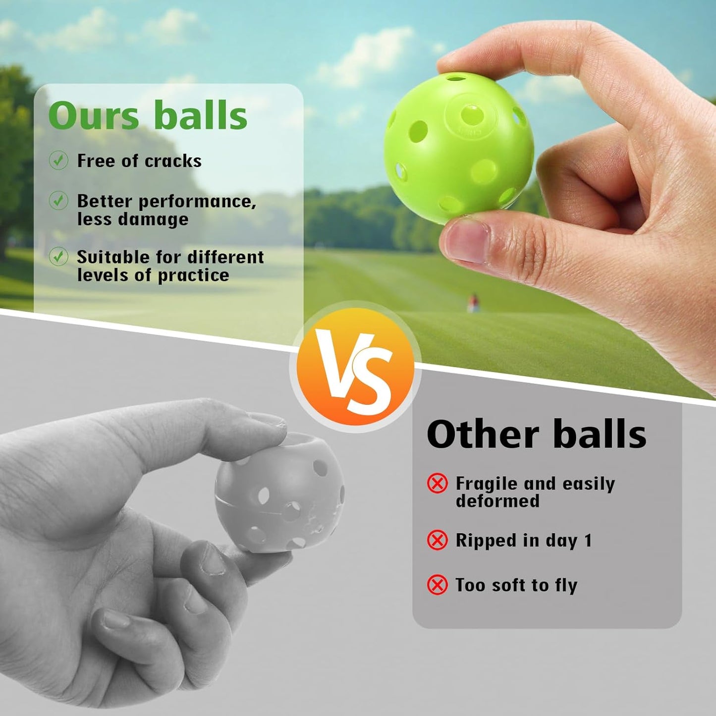 Plastic Golf Balls Practice Limited Flight Golf Training Ball Hollow Swing Practice Indoor Golf Balls with Mesh Drawstring Bag for Backyard Driving Range or Outdoor