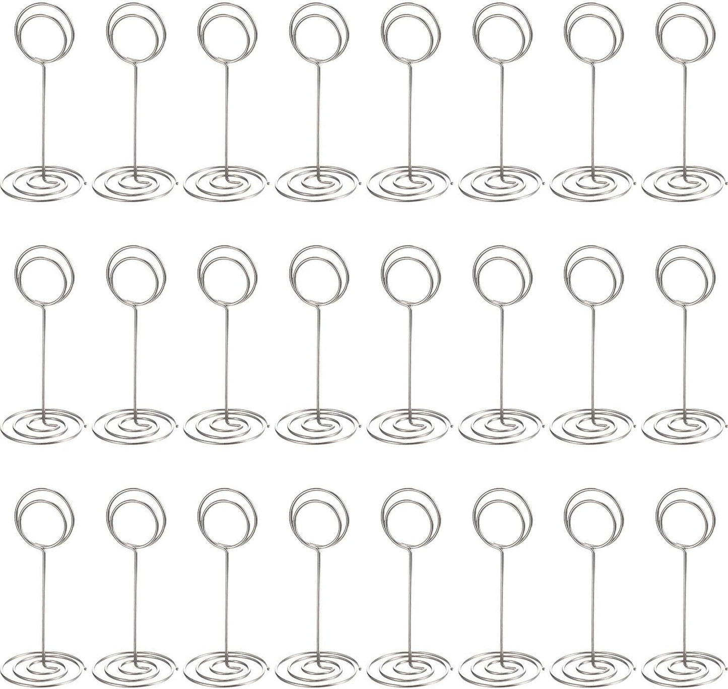 TecUnite 24 Pieces 3.35 Inch Table Number Holder Place Card Photo Holder Picture Name Menu Clips Memo Cards Stand for Wedding Reception Anniversary Birthday Party Centerpieces (Silver)