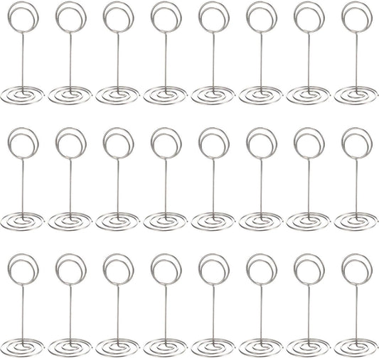 TecUnite 24 Pieces 3.35 Inch Table Number Holder Place Card Photo Holder Picture Name Menu Clips Memo Cards Stand for Wedding Reception Anniversary Birthday Party Centerpieces (Silver)