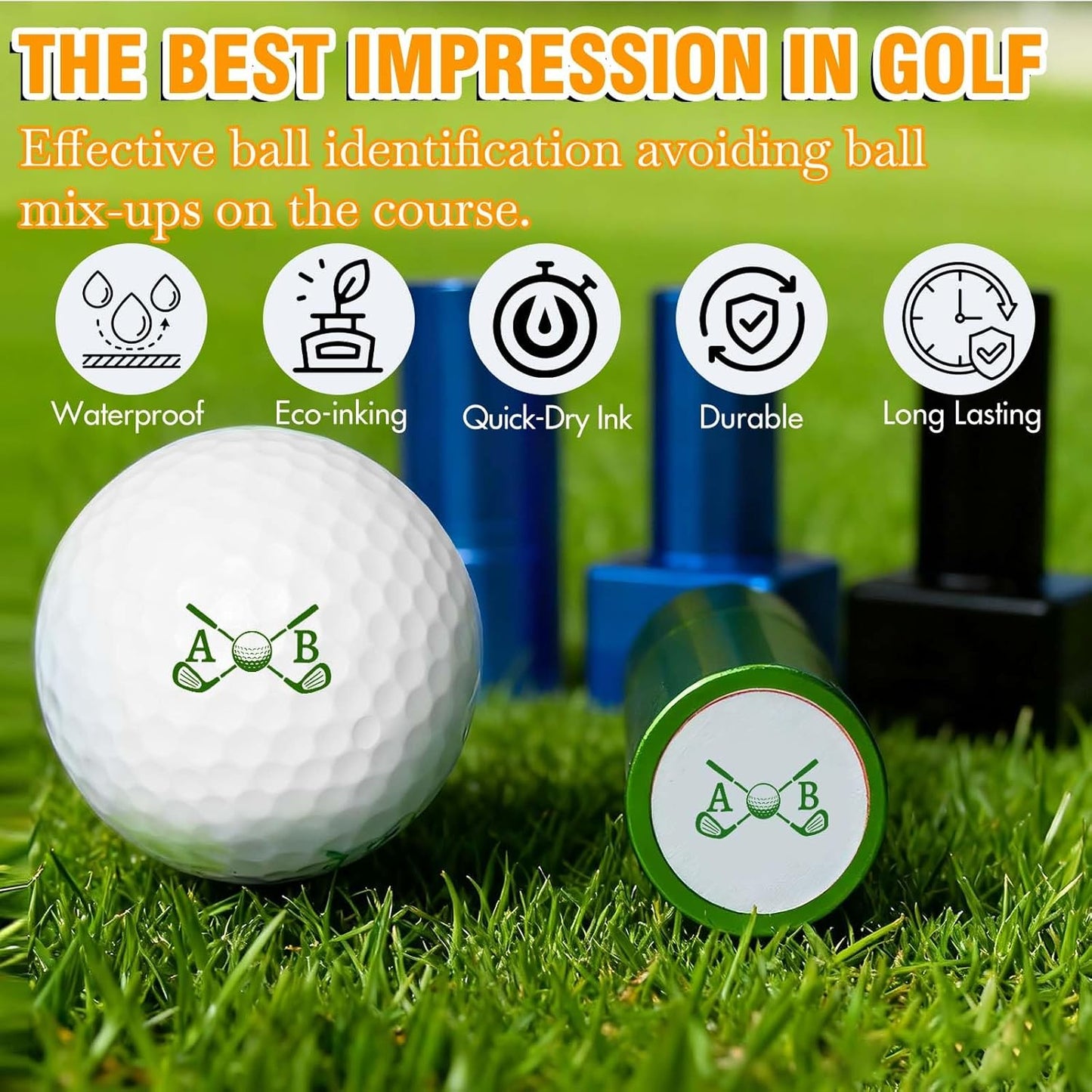 ONFAON Custom Golf Ball Stamp, Personalized Name Golf Ball Marker Stamp with Monogram Logo, Reusable Inking Customized Golf Stamper Accessories Gifts for Golfers
