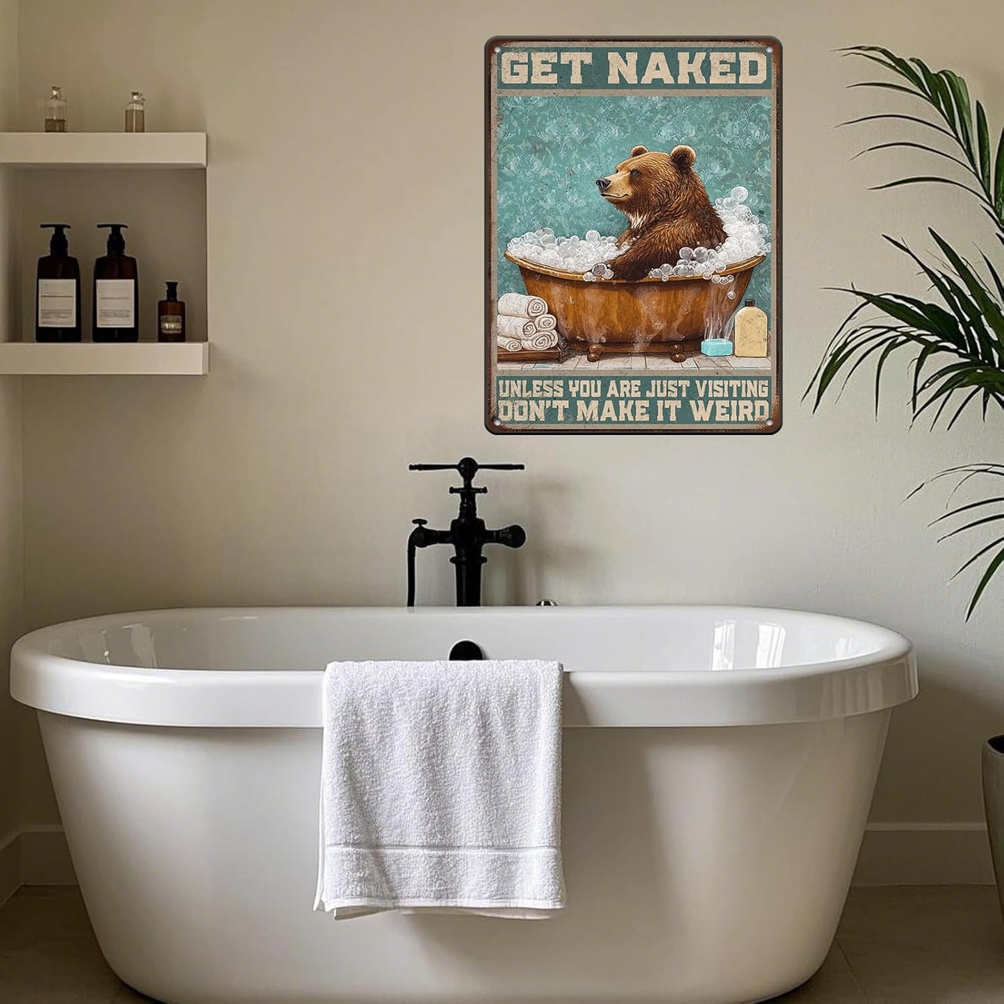 Bear Bath Metal Tin Sign 12x16 Inch Bear Metal Poster Bear Tub Metal Tin Sign Home Kitchen Garden Bar Pub Restaurant Bathroom Are Wall Decor