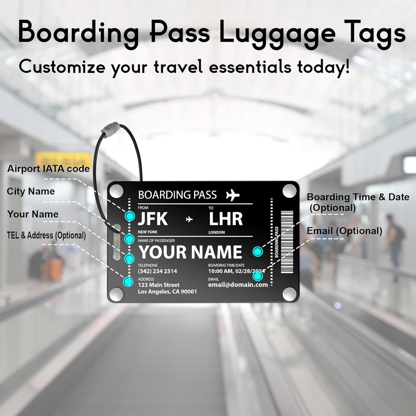 Luggage Tags for Suitcases: Boarding Pass Style Personalized Luggage Tags and Bags with Customizable Flight Details