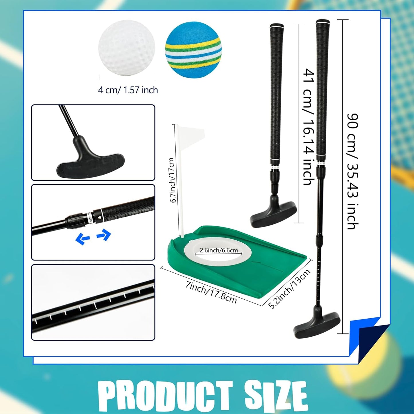 3 Pack Adjustable Golf Putter Set Mini Golf Club Putter Right or Left Handed Two-Way with 6 Golf Training Balls 6 Practice Foam Balls 3 Flag Cup for Kids Teenagers Men Women