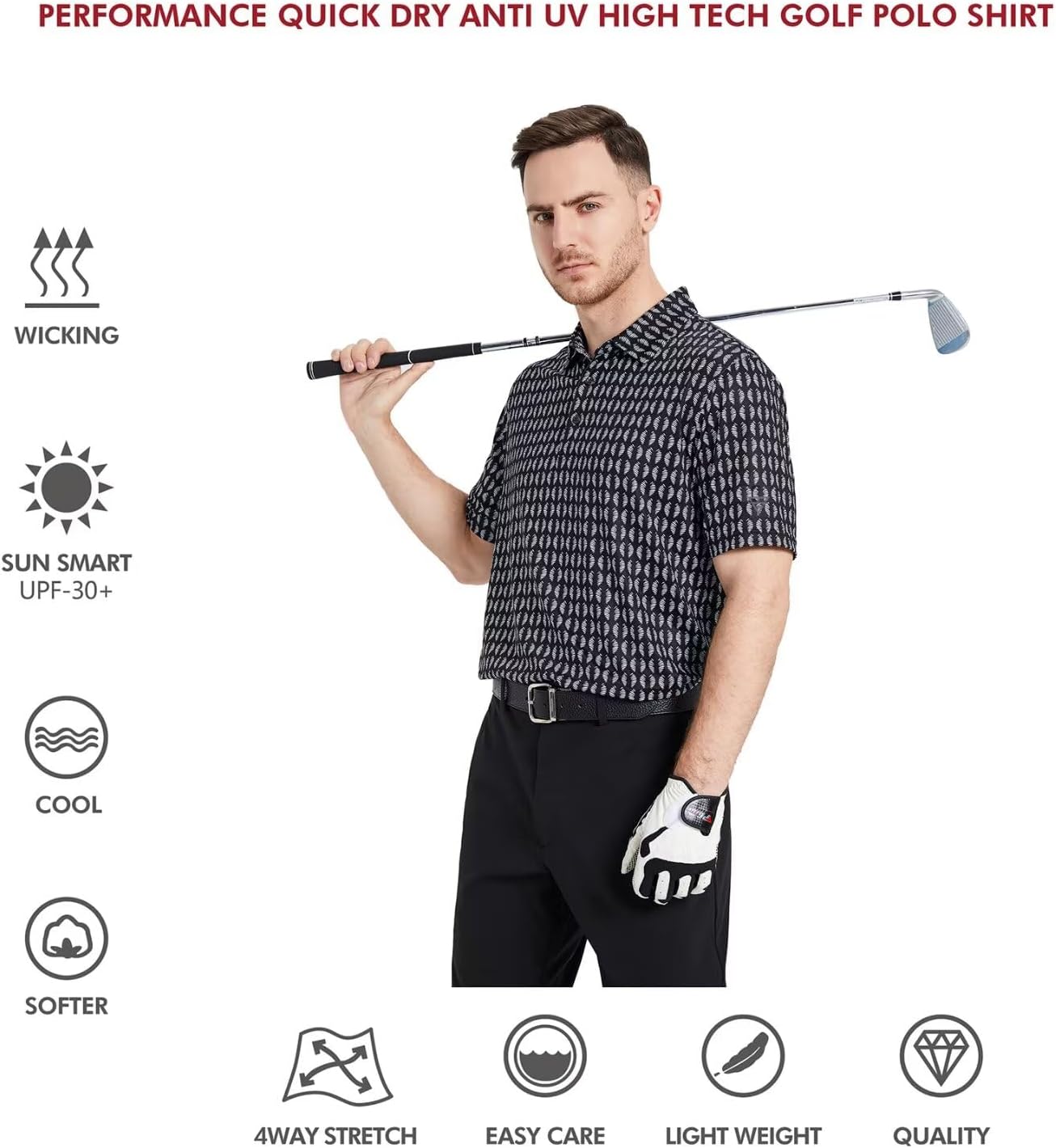 Golf Shirts for Men Dry Fit Short Sleeve Print Performance Moisture Wicking Polo Shirt
