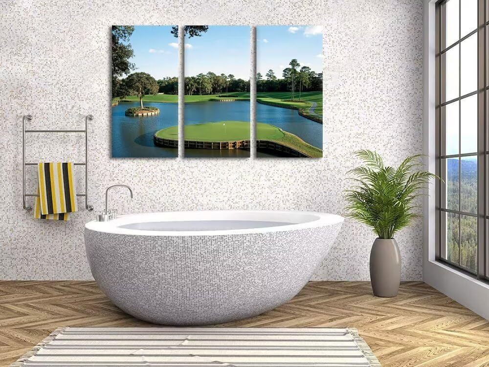 USA Florida Golf Course Canvas Wall Art for Office TPC Sawgrass Golf Course Pictures Posters Wall Decor for Living Room Bedroom Bathroom Home Decorations Framed Ready to Hang(14''W x 28''H x3)