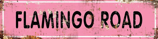 AWISZZZ Vintage Metal Tin Sign Retro Flamingo Road Signs Stylish Wall Art Plaques for Home Decor Bathroom Kitchen House and Gothic Wall Decor or as a Unique Poster 16x4 in