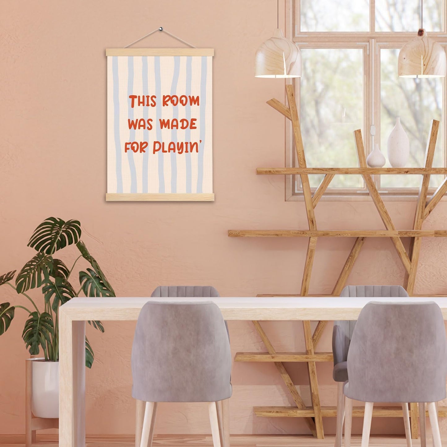 pouep Light Blue and Beige Striped Playroom Wall Art Poster, This Room was Made for Playin' Canvas Prints Wall Decor for Toddler Kids Bedroom Playroom Nursery, 12x16 Inches