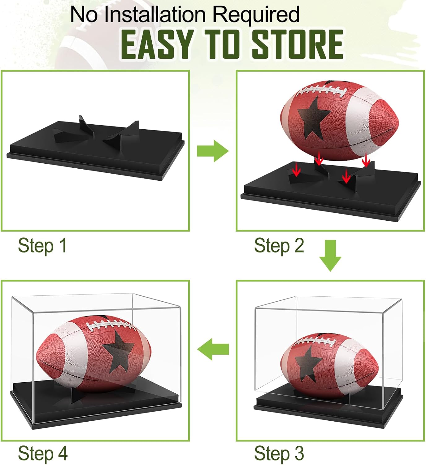 Full Size Football Display Box, Souvenir Display Box for Football or Commemorative Sports Gloves, Acrylic Transparent Box with Wooden Support and Solid Wood Base