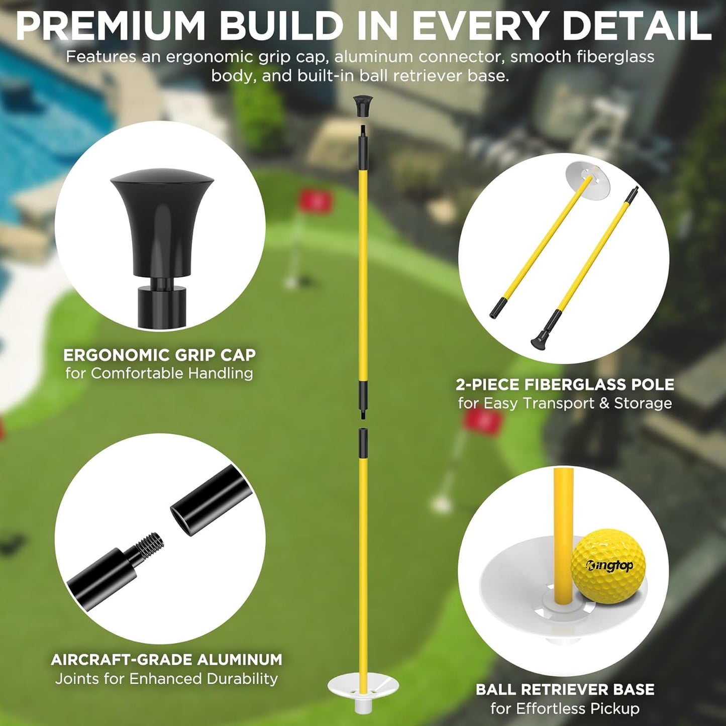 KINGTOP Golf Flagstick - Portable Design, Practice Putting Green Flag Stick for Yard, Club - Golf Pole Pin Flagpole, 3FT or 6FT Heights Available