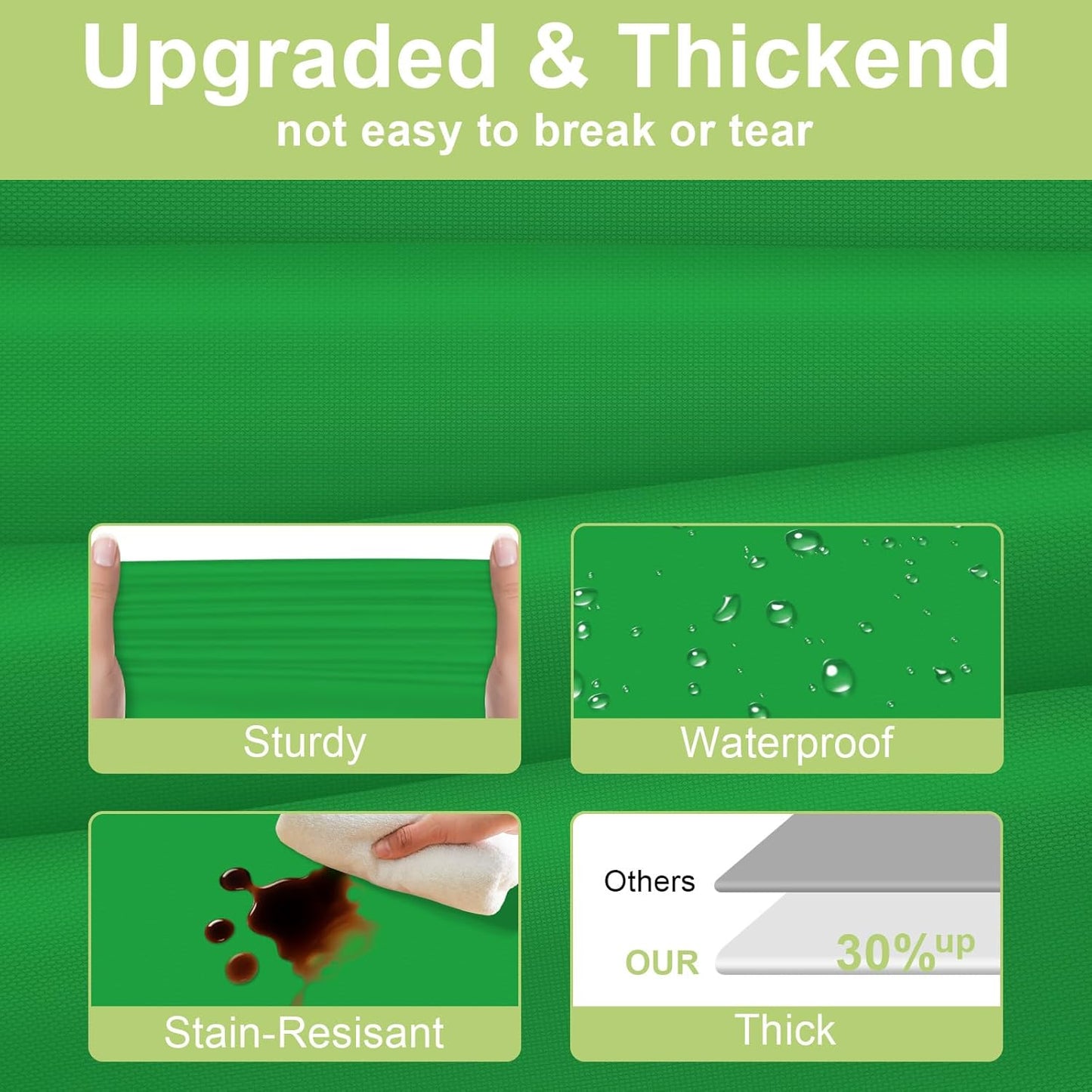 QIKSION Plastic Table Cloth Disposable 12 Pack, 54 x 108 Inch Tablecloths for Rectangle Tables, Green Plastic Table Cover