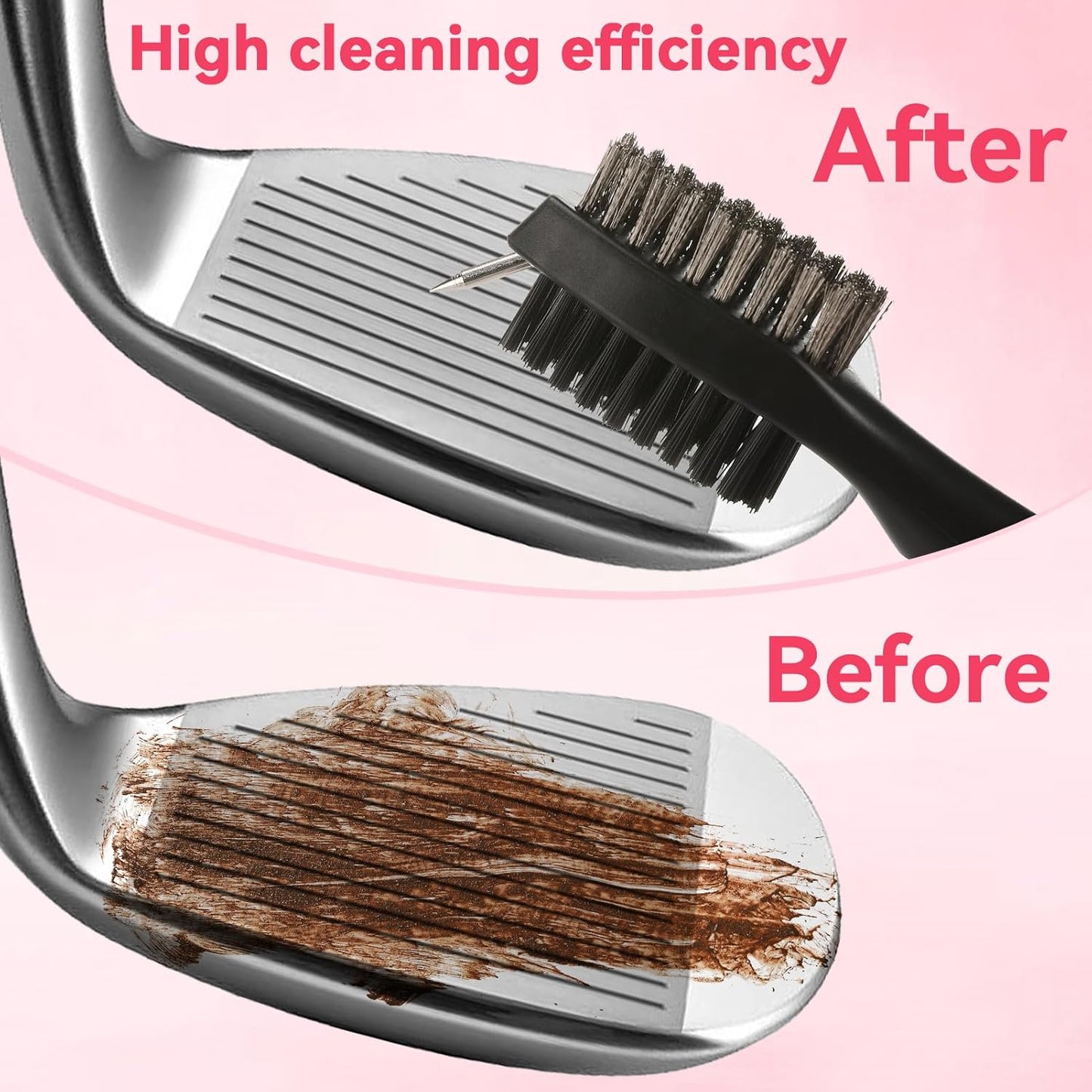 Aulock Golf Towel and Brush Set, Microfiber Towels for Golf Bags, Women Cleaning Kit with Ball Marker Golf Divot Tool Brush, Pink