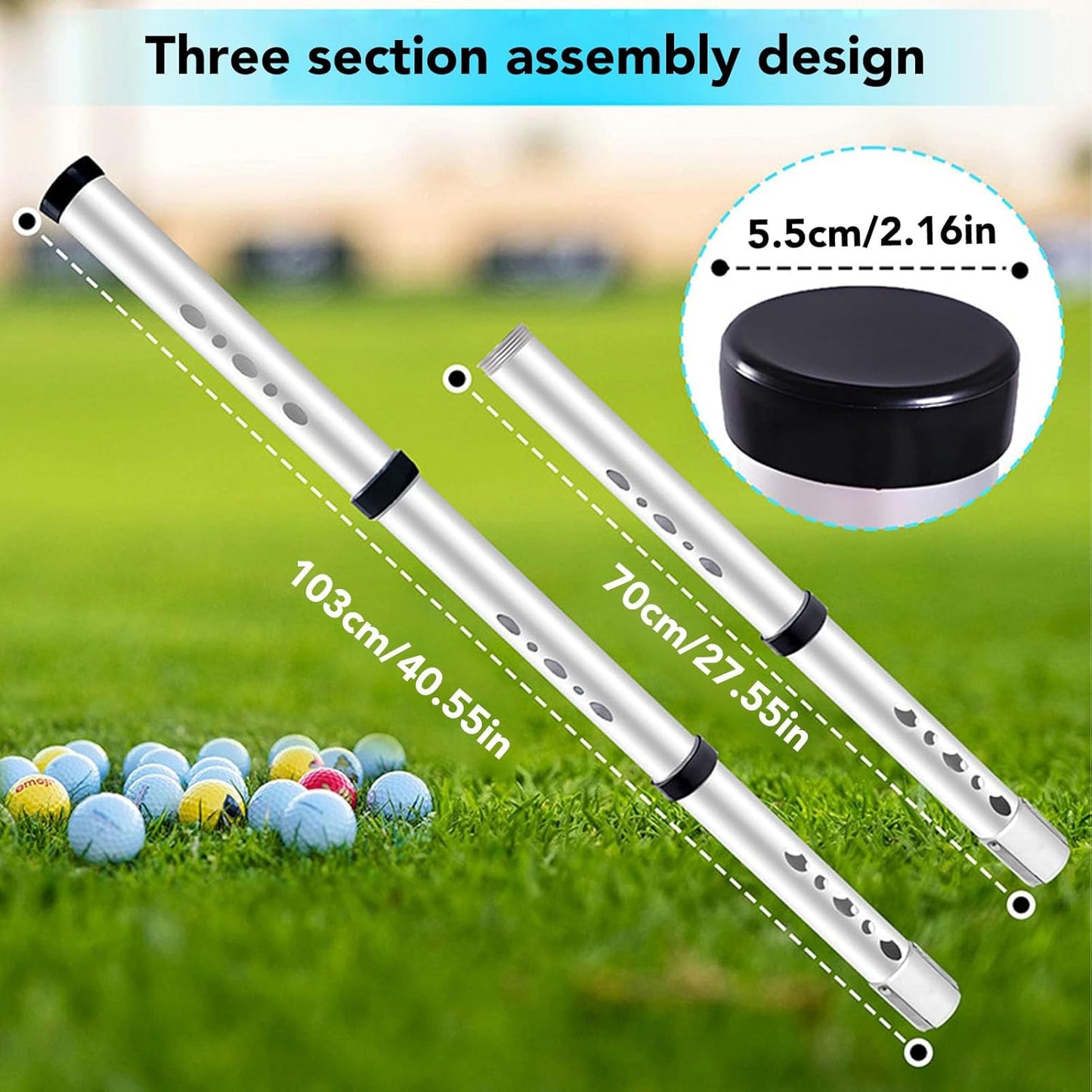 Keenso Golf Ball Picker Upper, Golf Ball Retriever Tennis Picker Pickup Tube Tubes Retriever Collector Aluminum Alloy 40.2 Inch 3 Section Detachable Upper