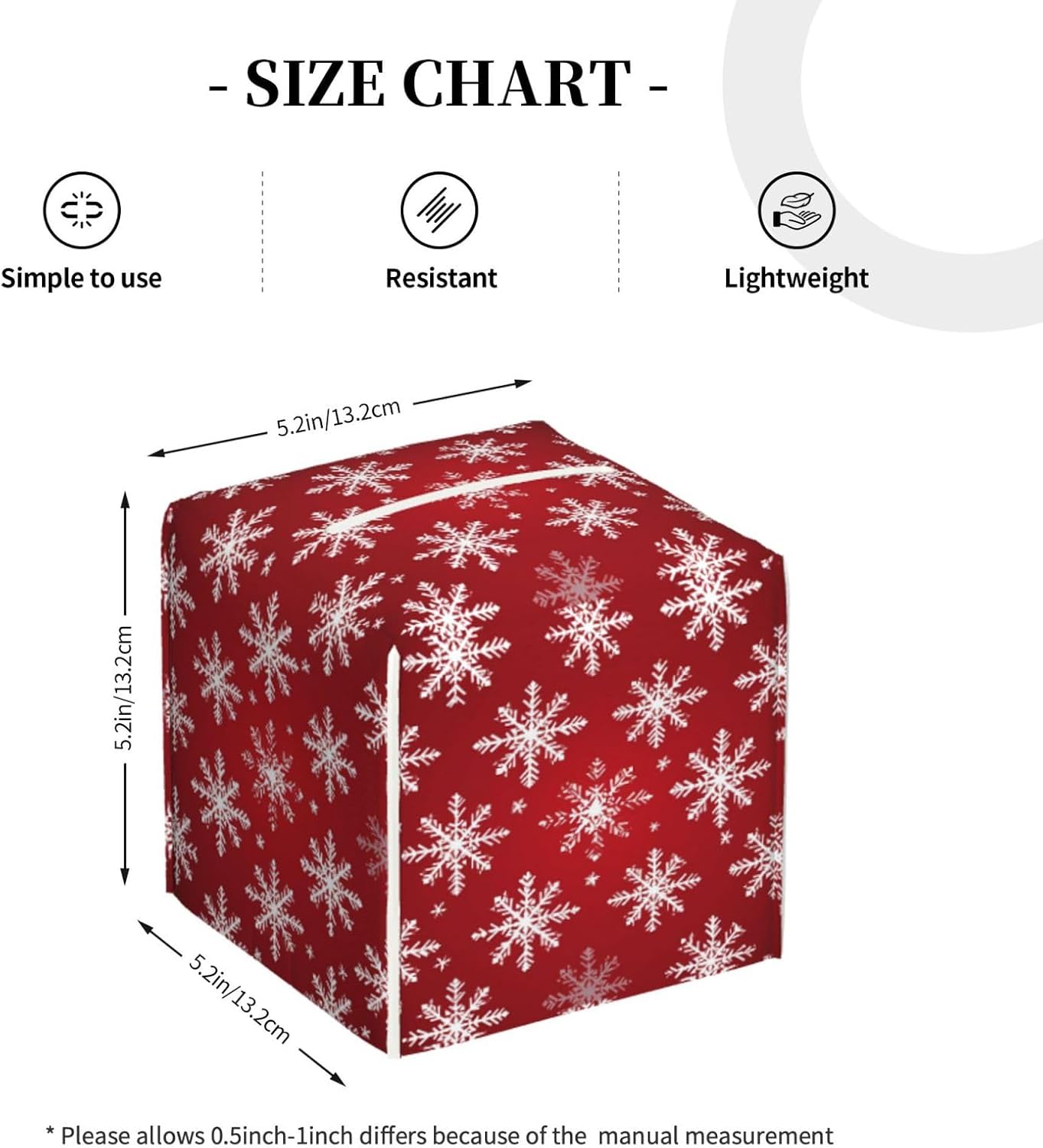Tissue Box Cover Christmas Snowflakes Pattern Square PU Leather Tissue Box Holder for Car Bathroom Bedroom Desk Tabletop Decor