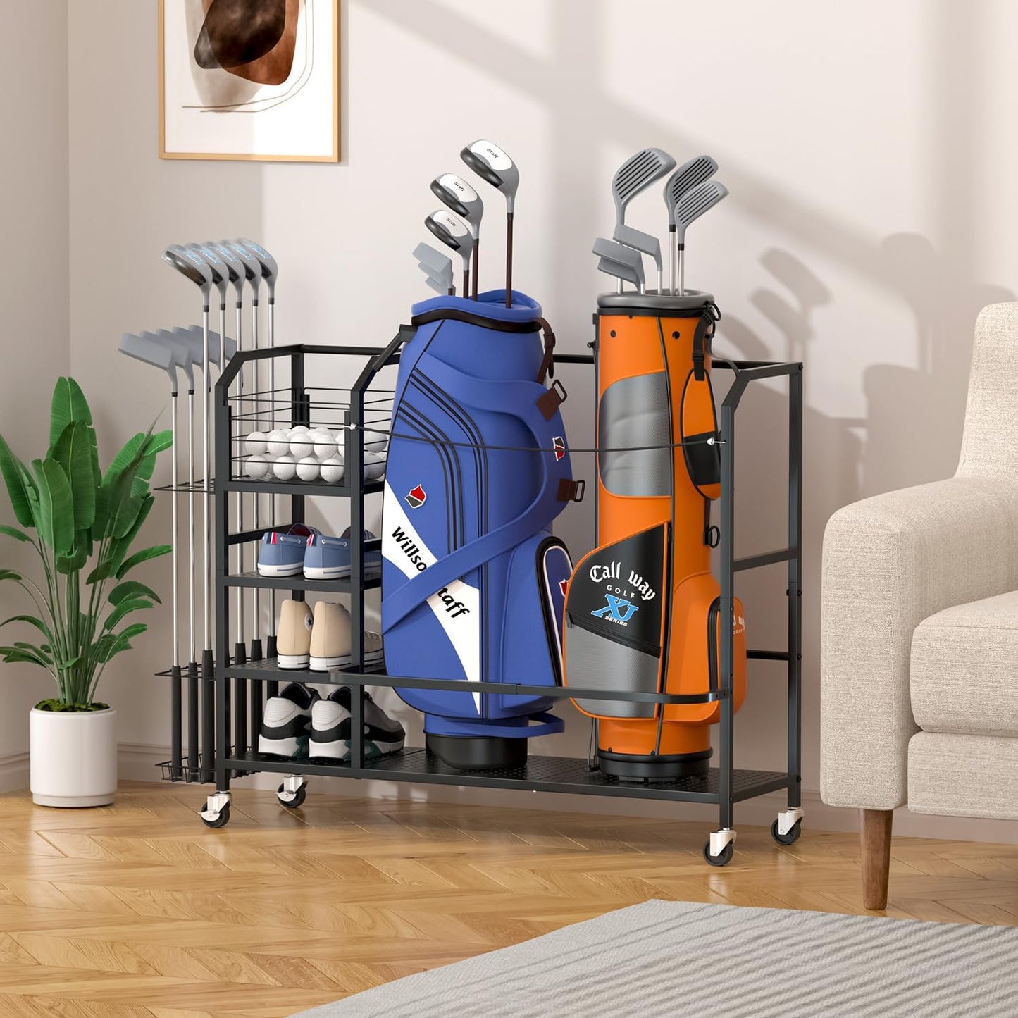 Golf Bag Storage, Big Capacity Golf Bag Organizer for Golf Bag and Equipment Accessories, Golf Bag Accessories for Garage, Home or Club,Extra Storage Rack for Golf Clubs,Black