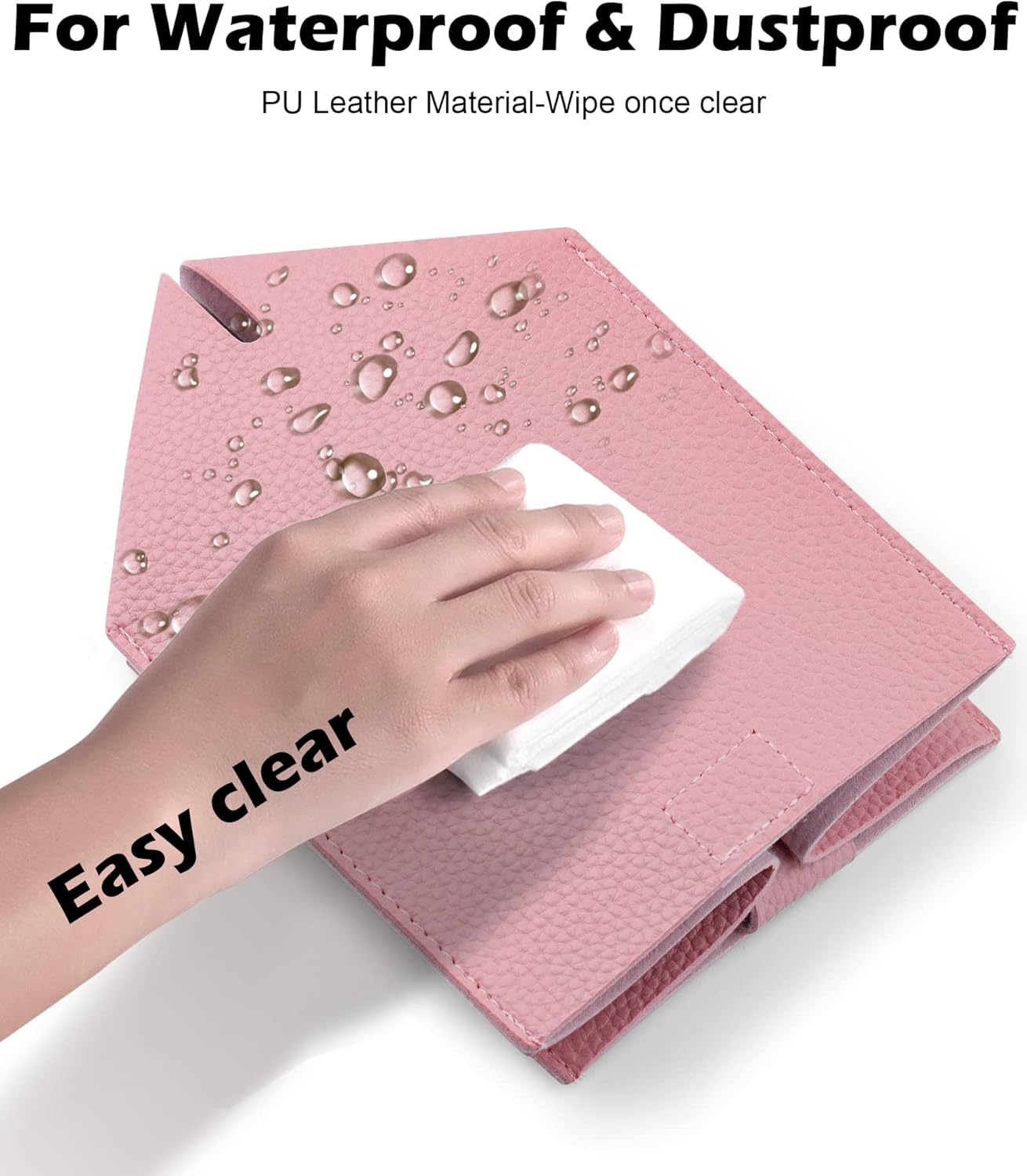 Tissue Box Cover for PU Leather, Modern Simple Solid Color Holder Square Tissue Bag, Ideal for Bathrooms,Office,Car,Nightstand,Outdoor Tent,Dining Table,5"X5"X5", Single Pink