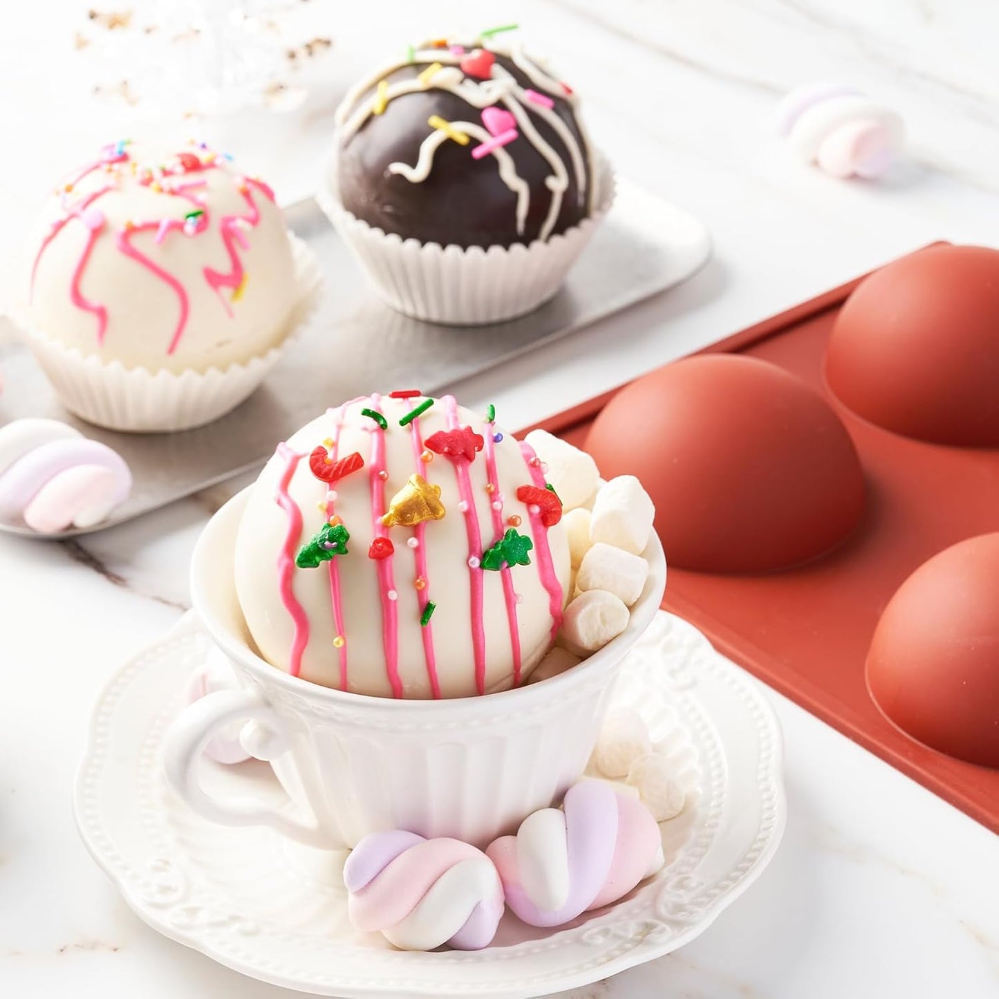 3 Pack Semi Sphere Silicone Molds, 2.6 Inch Hot Chocolate Bomb Mol 6 Cavity Half Sphere Silicone Baking Molds for Chocolate, Cake, Jelly, Dome Mousse