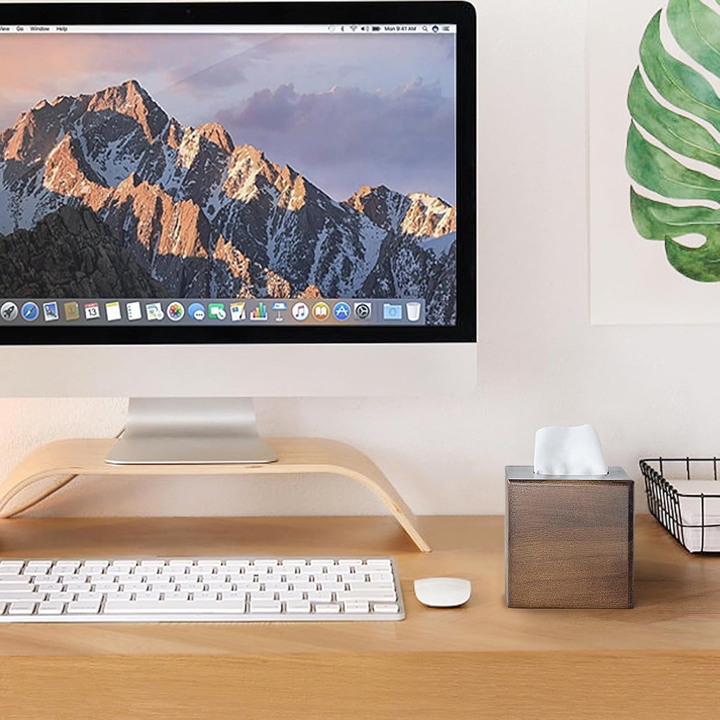 Mkono Tissue Box Cover Square Open-Bottom Wood Tissue Box Holder Decorative Facial Cube Organizer Modern Farmhouse Decor for Bathroom Bedroom Dresser Living Room Office Dorm, Dark Brown