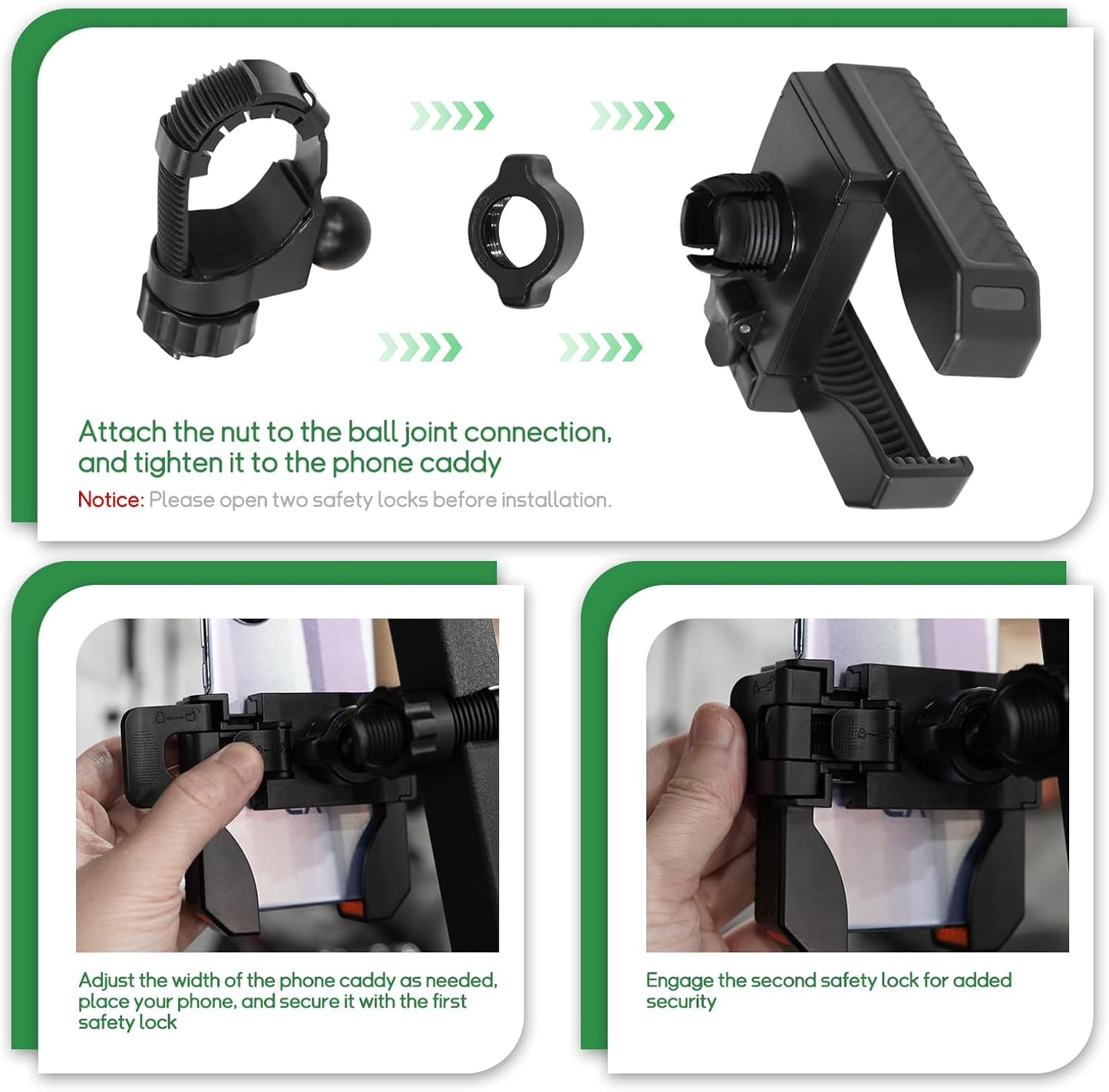 Golf Cart Phone Holder for EZGO Club Car Yamaha, Widely Use for Golf Push Cart Motorcycle Bike Treadmill Scooter Phone Mount, Compatible with iPhone/Samsung/Pixel All Phones, Golf Cart Accessories