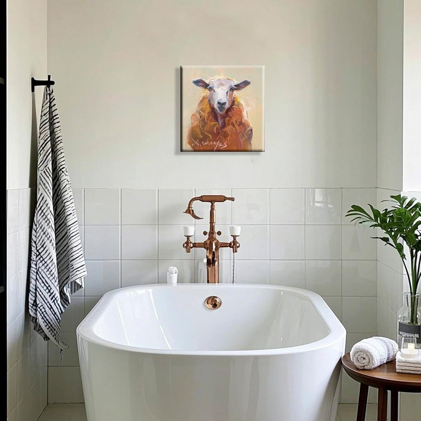 JZLDZS Sheep Canvas Wall Art Warm Farmhouse Animal Pictures Wall Decor for Bathroom Bedroom, Gallery Wrapped 12x12 Inch Rustic Kitchen Country Art Decor