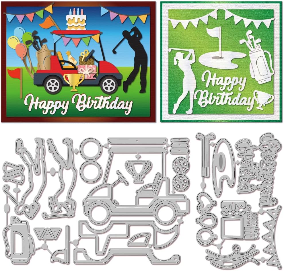 GLOBLELAND Birthday Golf Cutting Dies for Card Making Happy Birthday Cut Die for DIY Scrapbooking Journal Embossing Paper Craft Decor