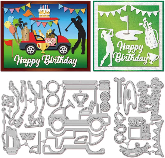 GLOBLELAND Birthday Golf Cutting Dies for Card Making Happy Birthday Cut Die for DIY Scrapbooking Journal Embossing Paper Craft Decor