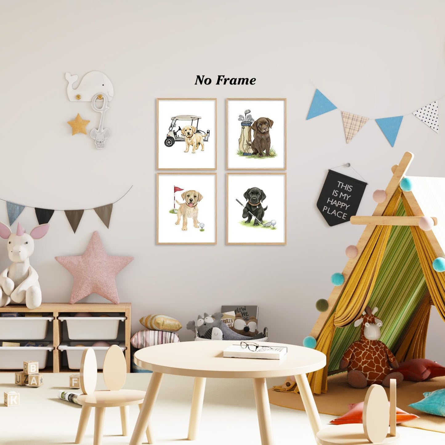 Boat Wades Labrador Retriever Puppy Golf Wall Art Prints Set of 4, Gifts for Labrador Dog Lovers, Funny Lab Dog Golfer Posters Pictures Wall Decor for Home Office Kids Nursery, 8x10 Unframed