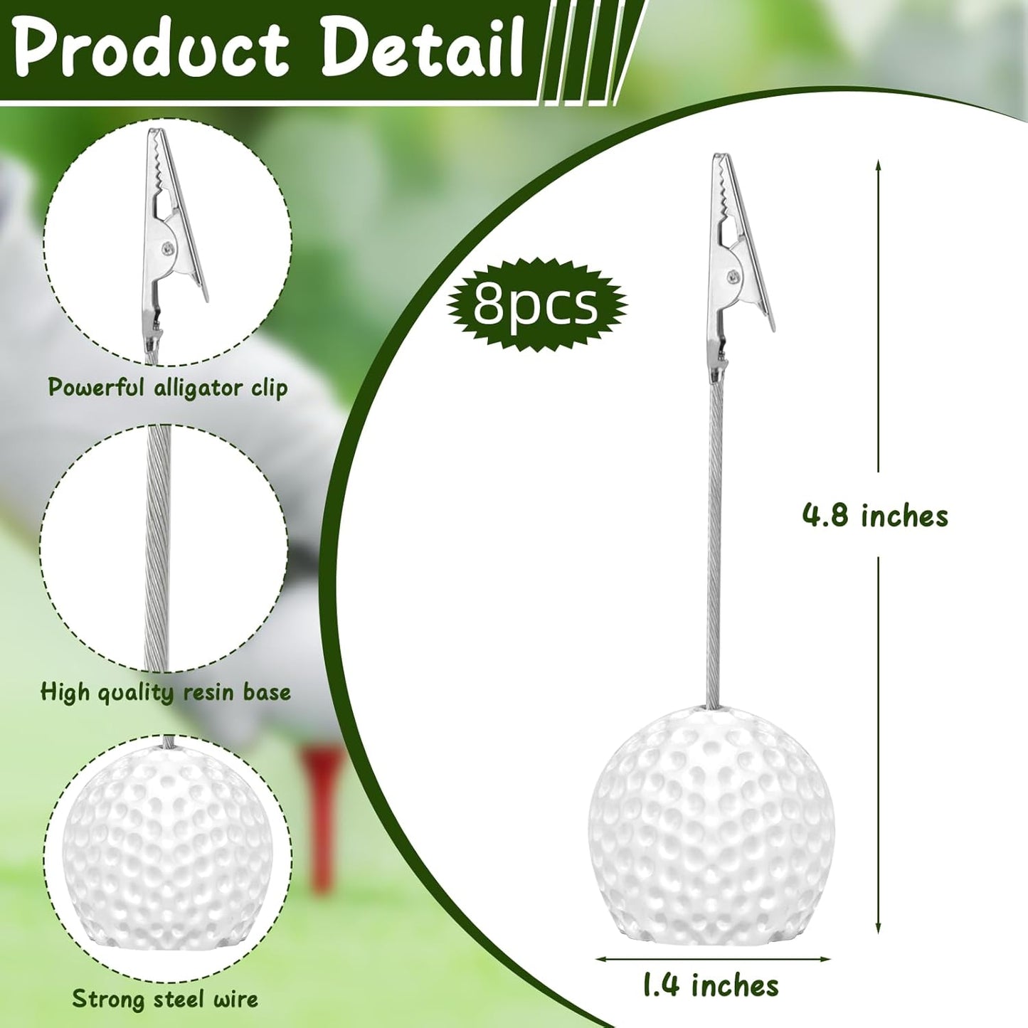 8 PCS Resin Golf Ball Base Alligator Clip Place Card Holder Golf Ball Shaped Table Number Holder Name Place Card Holder for Office Menu Events Wedding Party