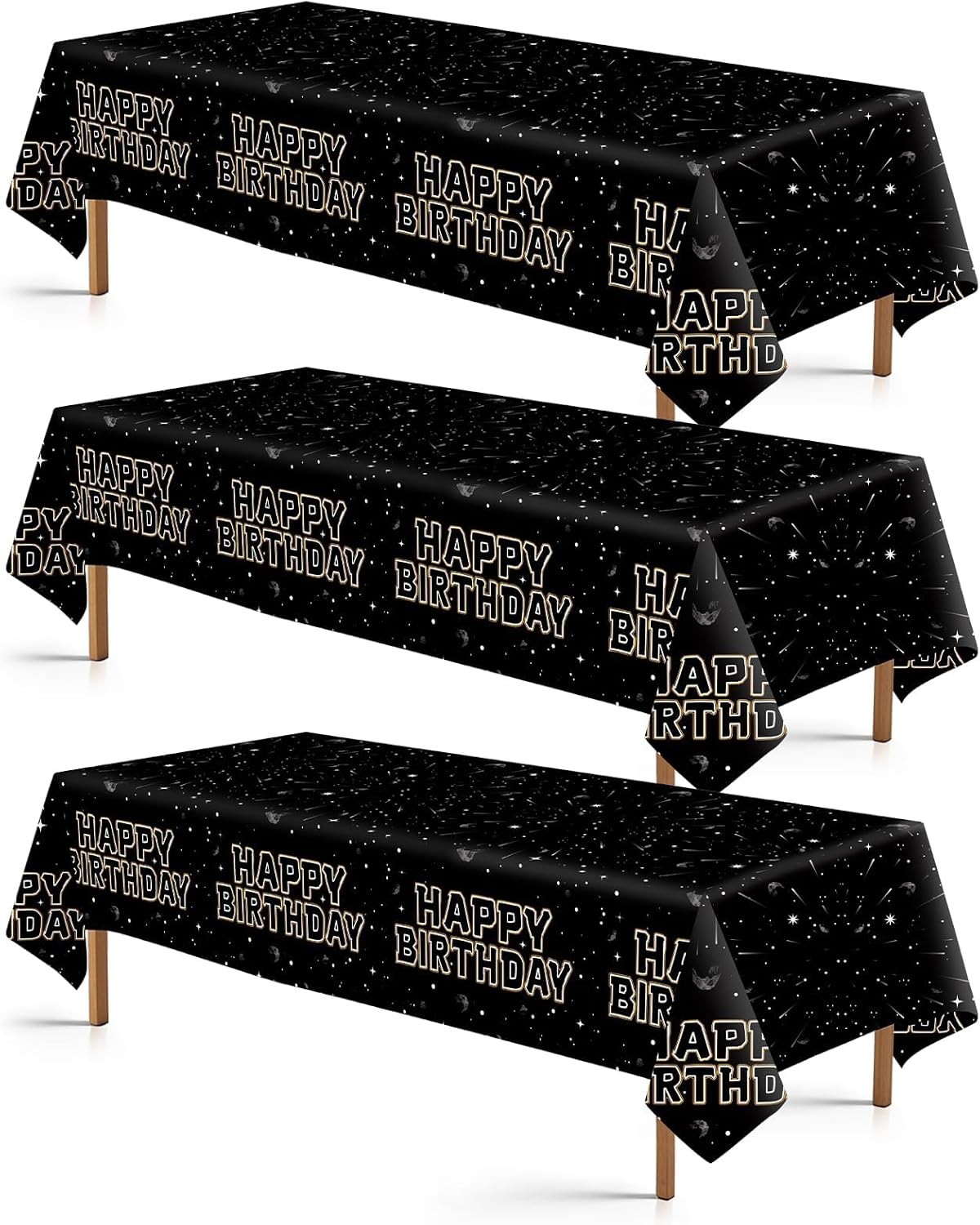 3Pcs Star Galaxy Party Tablecloth Black Galaxy Movie Space Plastic Table Cover Waterproof Black Universe Wars Theme Disposable Table Cloth for Kids Boys Mens Birthday Party Decorations 54 x 108 Inch