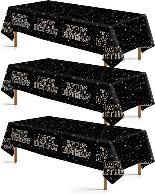 3Pcs Star Galaxy Party Tablecloth Black Galaxy Movie Space Plastic Table Cover Waterproof Black Universe Wars Theme Disposable Table Cloth for Kids Boys Mens Birthday Party Decorations 54 x 108 Inch