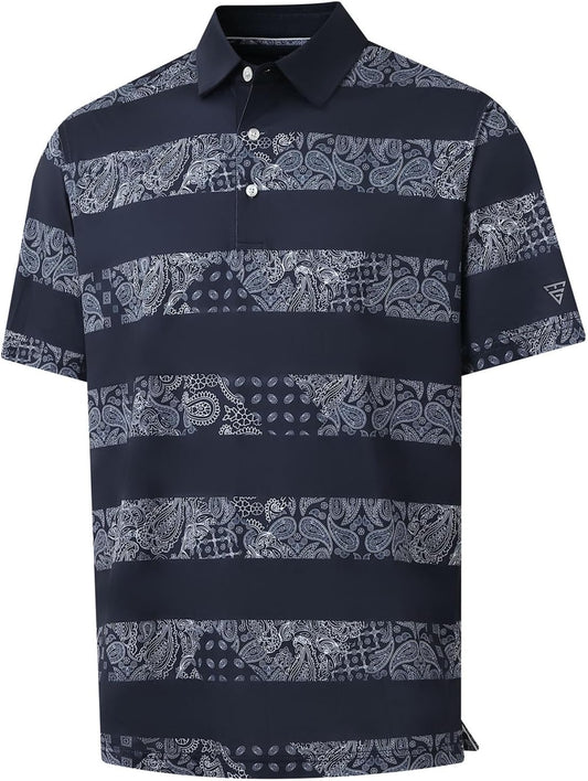 Golf Shirts for Men Dry Fit Short Sleeve Print Performance Moisture Wicking Polo Shirt