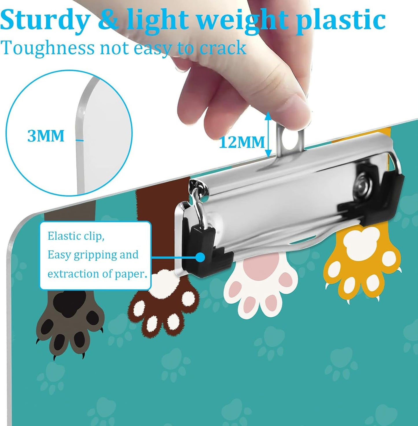 Plastic Clipboard A4 Letter Size Clipboard with Retractable Hanging Hole for Nurses/Students/Office and Women,Decorative Pattern (Cute Cat Paws