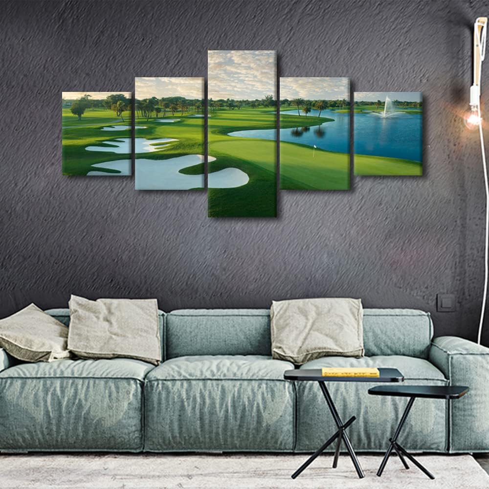 Blue Monster Course Golf Hole18 Pictures Wall Art Office Wall Decor Paintings Canvas Artwork Poster Picture Modern Home Decor for Living Room Bedroom Office Stretched Framed Ready to Hang - 50"Wx24"H