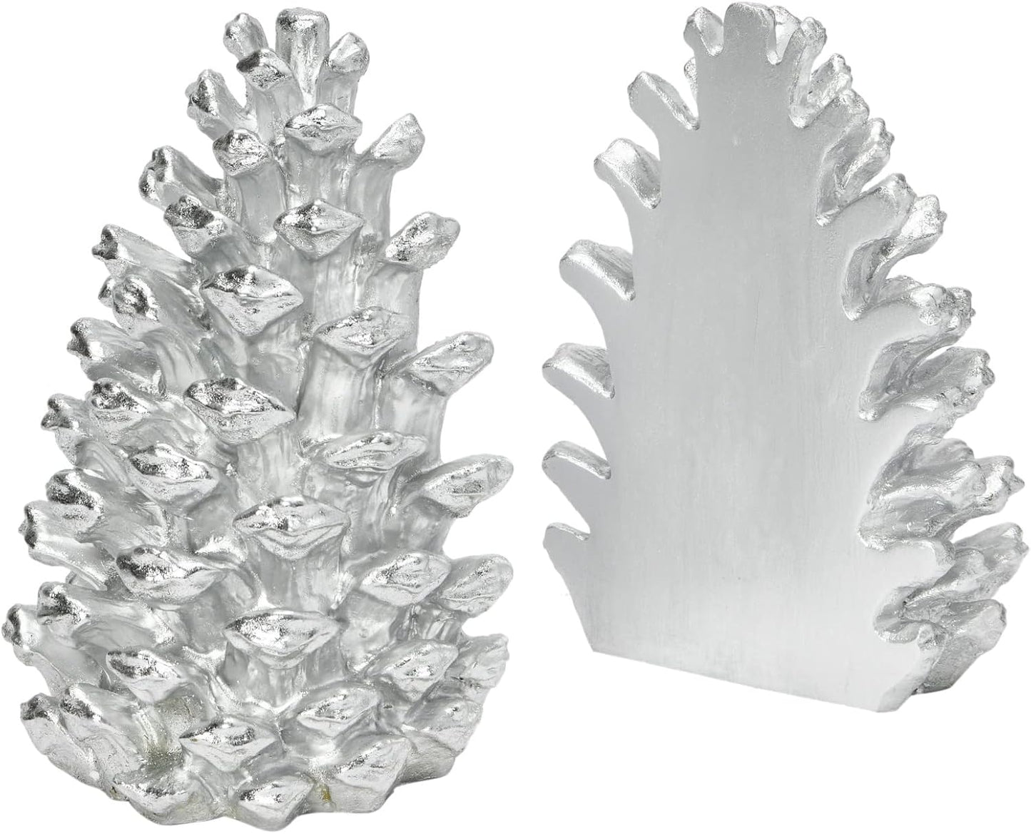 Creative Co-Op Decorative Resin Pinecone Bookends, Silver Finish, Set of 2