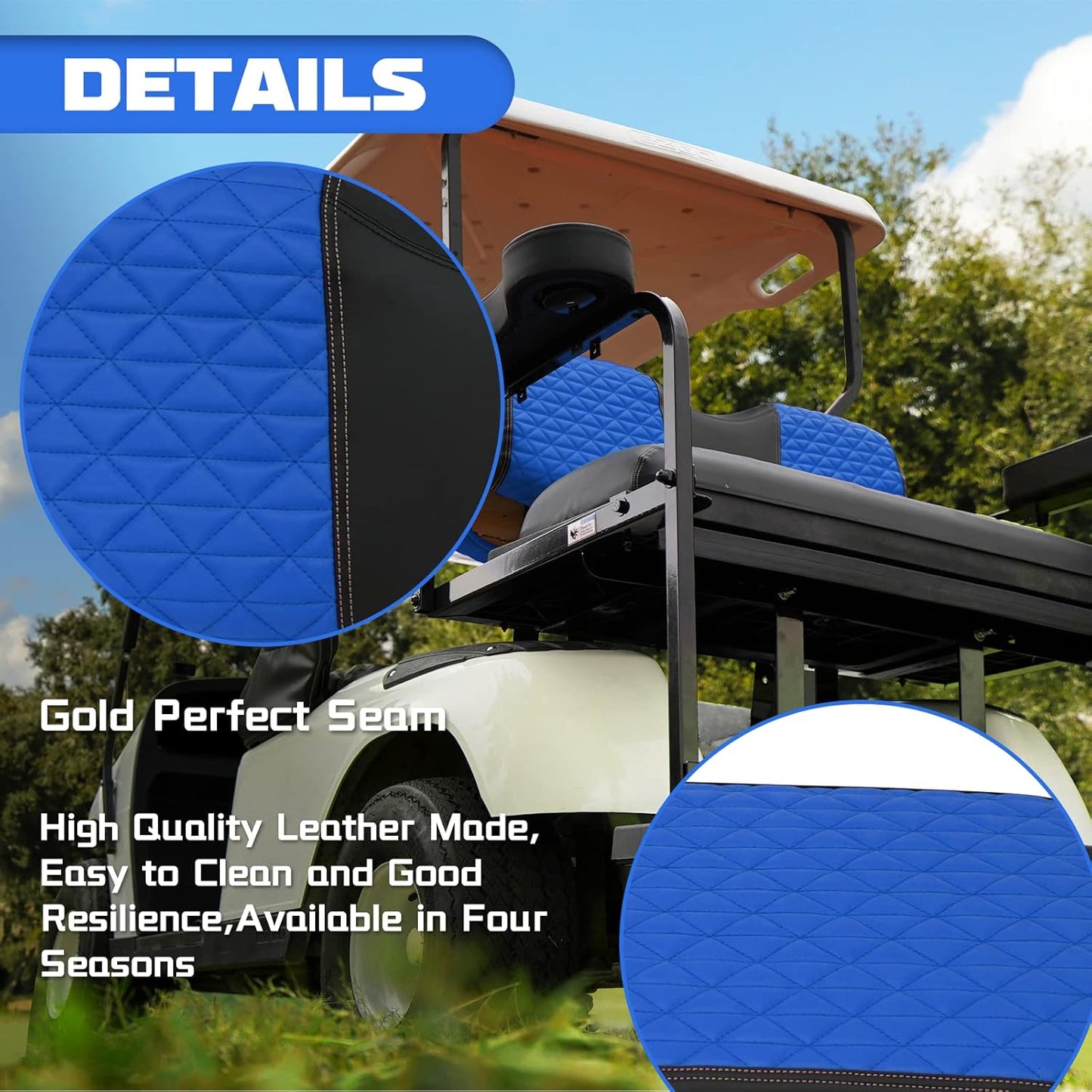 XUANYUDG0769 Golf Cart Front and Rear Seat Covers for EZGO TXT/RXV Club Car DS/Precedent Yamaha G29, Vinyl Leather Made/Adjustable Straps and Retractable Buckle/No Stapler Required,4PCS