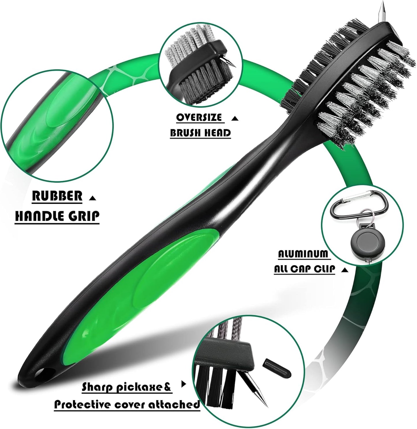 Mile High Life Golf Club Brush, Club Groove Cleaner with 2 Ft Retractable Extension Cord and Aluminum Carabiner, Golf Bag Accessories for Men and Women
