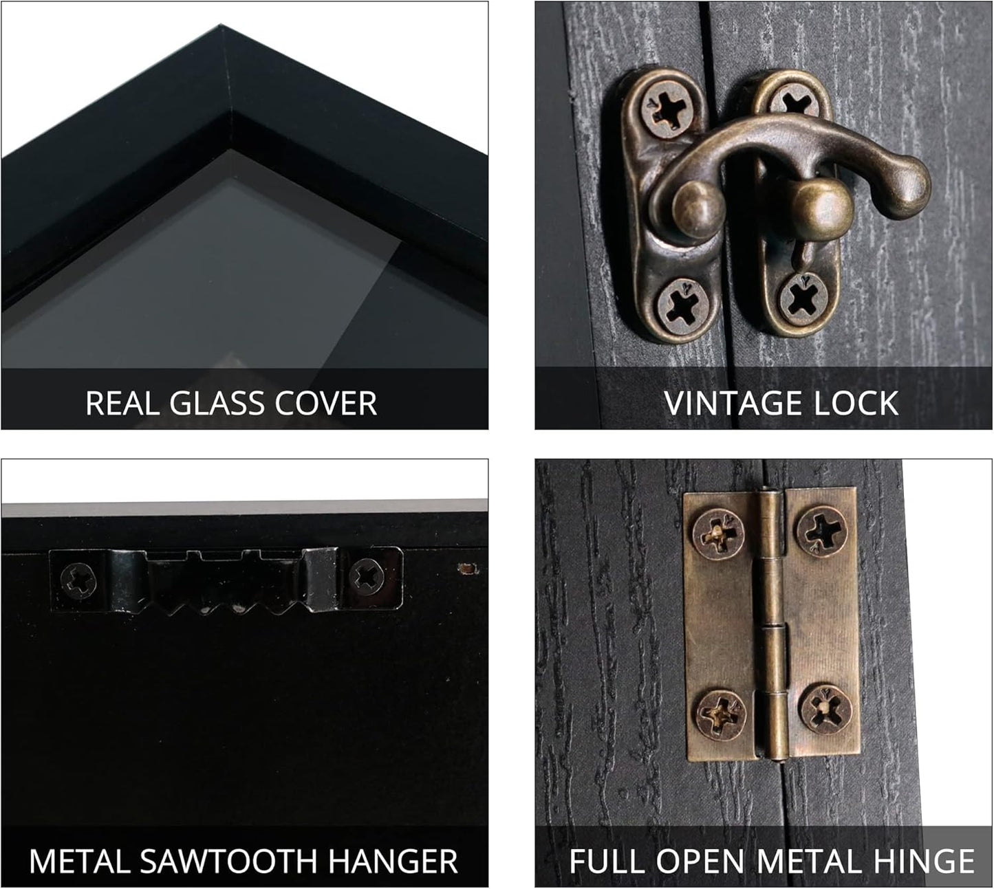 GraduatePro Shadow Box Frame 11x14 Display Case with Linen Back, Real Glass Window Door with Hinge, Picture Frame Wedding Bouquet Memorabilia Medals Photos Memory Box for Keepsakes, Rustic Black