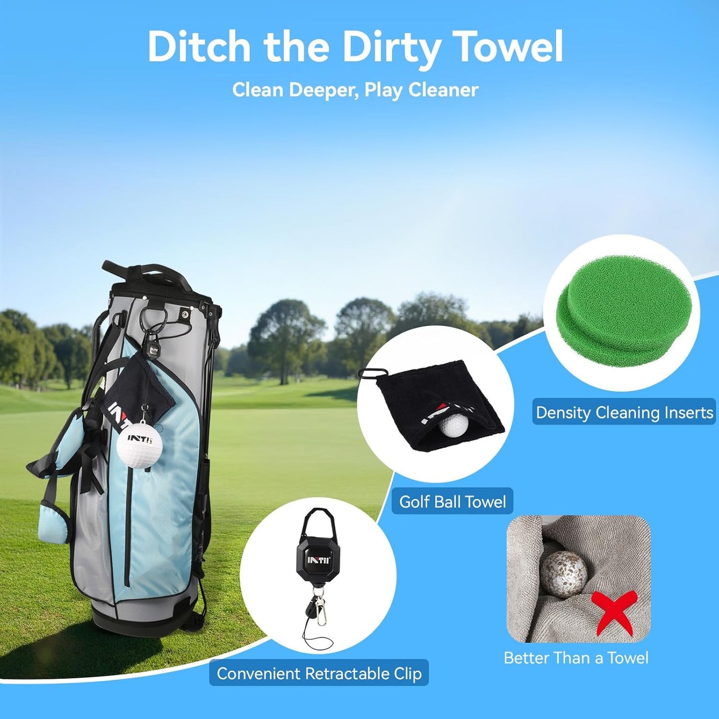 Portable Golf Ball Cleaner More Lightweight, Home Golf Ball Washer for Bag & Cart, with Replaceable Sponges, Clip-On Design, Premium Golf Accessories Gift