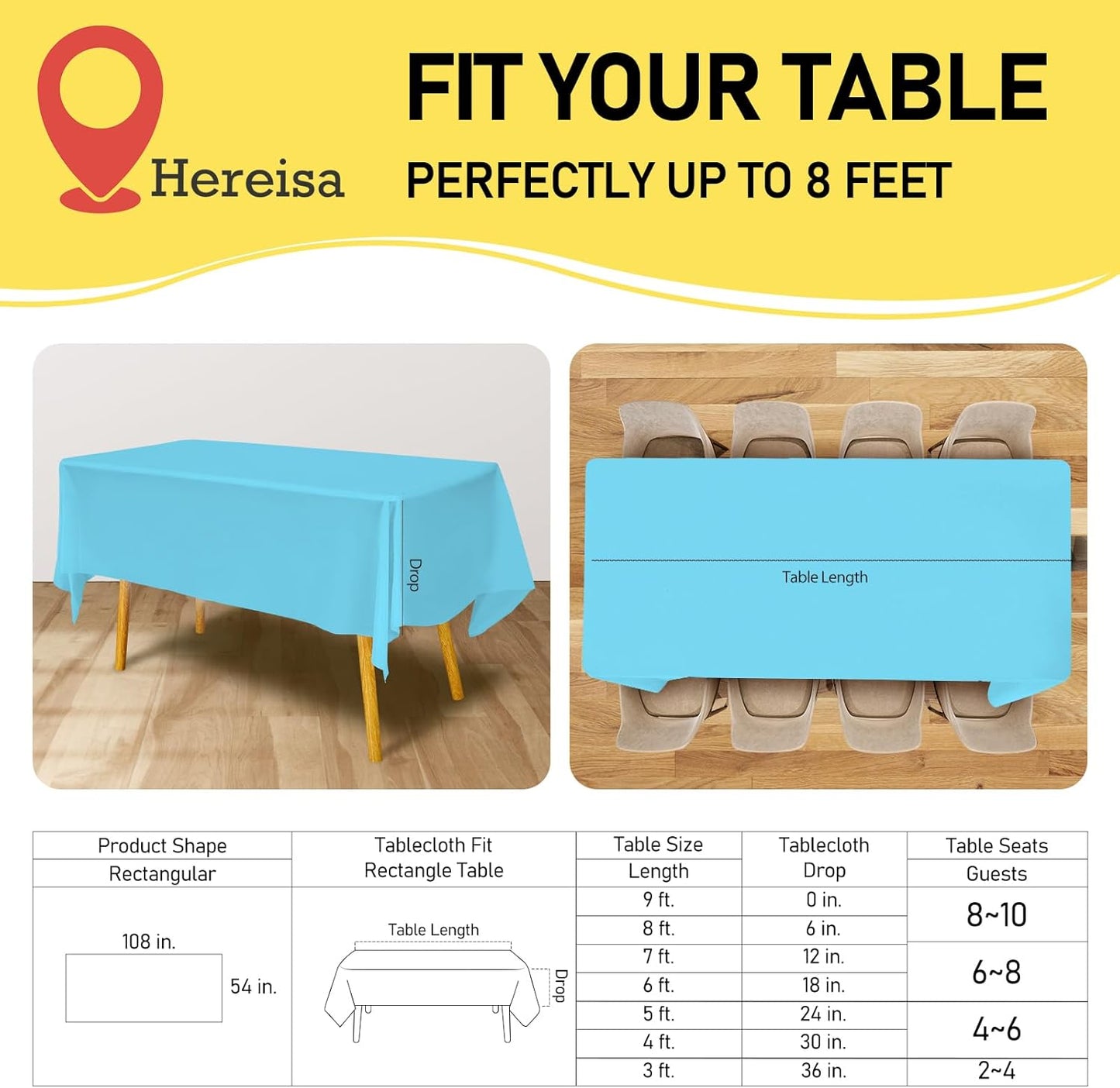 Plastic Light Blue Tablecloths 3 Pack Disposable Table Covers 54" x 108" Sky Blue Table Cloths for Gender Reveal Parties Baby Shower Engagement Wedding, Fits 6 to 8 Foot Rectangle Tables