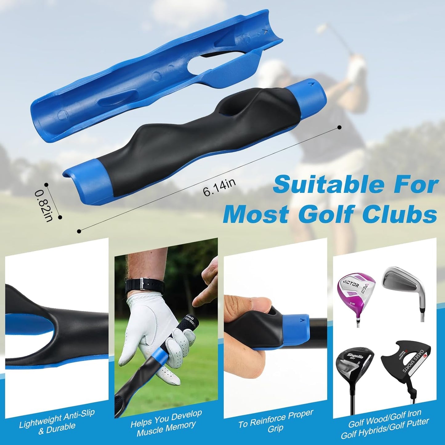 Golf Grip Trainer with Swing Band, Lightweight Ergonomic Training Aid for Grip Strength & Swing Technique, Build Muscle Memory for Beginners to Advanced Golfers (Indoor/Outdoor)
