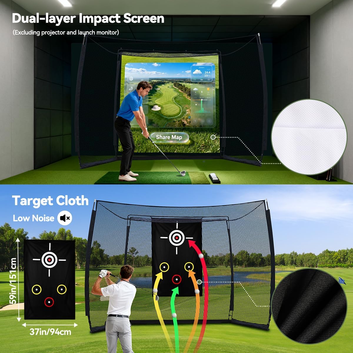 Golf Net with Simulator Impact Screen and Target Cloth, 10x8ft Golf Practice Net for Backyard, Portable Heavy Duty Golf Hitting Net for Outdoor Indoor