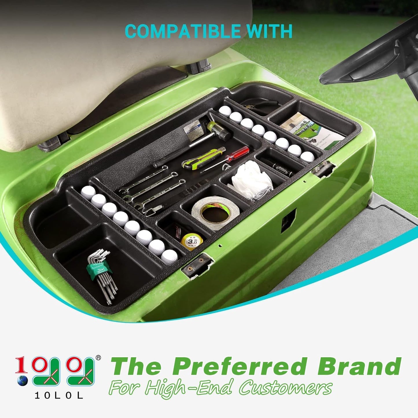 10L0L Golf Cart Under Seat Storage Tray Fits EZGO TXT, RXV, Club Car DS, Club Car Precedent, Yamaha G29, Electric Vehicle with Original Trojan Battery Underseat Organizer Container Holder Plate