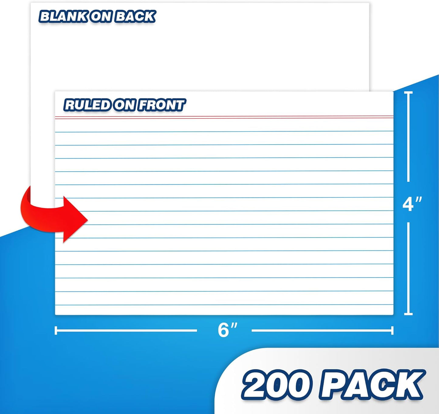 Chell Ruled Index Cards 4x6 Inch Heavyweight, 200 Count, Ruled Front and Blank Back, 65 lb. Cover Weight, White