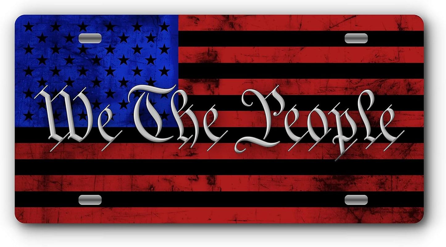 Patriotic Vanity Aluminum License Plate for Front of Trucks and Cars - Made in The USA - Universal Fit (We The People Red & Blue)